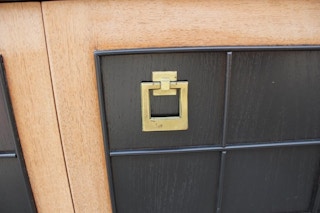 Modern Baker Style Two Tone Credenza or Sideboard with Brass Hardware