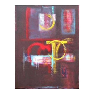"Separate Issues II" Large Red and Yellow Modern Abstract Expressionist Painting 1994