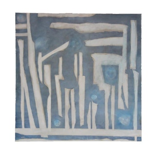 "Many Moons" Blue Tonal Geometric Abstract Painting, 2018