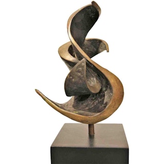 Abstract Bronze Sculpture with Black Wood Rectangle Base 1900s