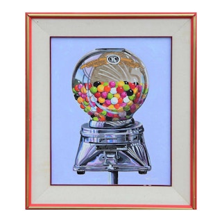 Abstract Vintage Colorful Gumball Candy Machine Painting 1970s
