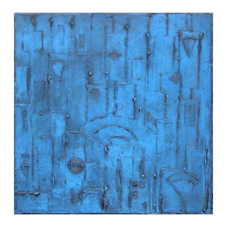 Modern Abstract Blue Toned Geometric Impasto Painting 2008