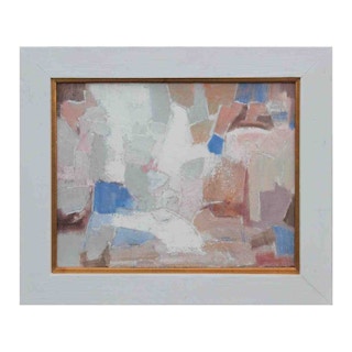 Abstract Pastel Modern Color Block Painting in Peach and Blue Tones 21st Century
