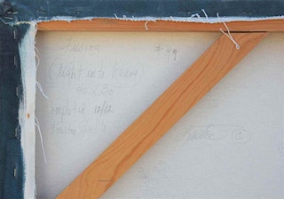 “Fusion (Light into Heavy)” Blue and Red Modern Abstract Expressionist Painting 2012