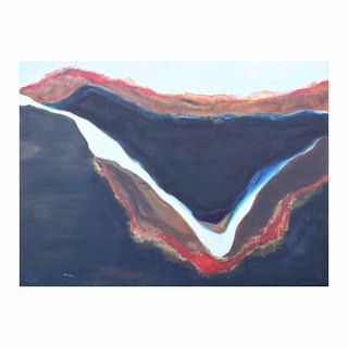 Large Modern Abstract Expressionist Color Field Black, Red and White Painting 1973