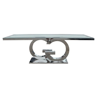 Custom Chrome GG Dining Table Inspired by Gucci with Glass Top