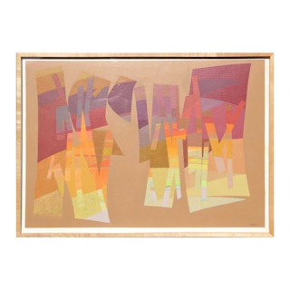 “Cotopaxi” Colorful Warm Toned Geometric Abstract Painting 1977