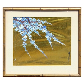 Japanese Blue Blossoms on Gold Leaf