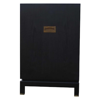 Modern Baker Style Seven-Drawer Two-Tone Campaign Dresser with Brass Handles