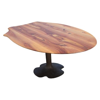 Modern Bronze Sculptural Walnut Dining Table with Bronze Leg Signed Oskar Kogoj