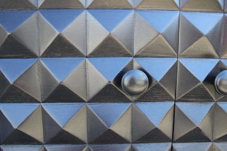 Custom Brutalist Diamond Front Postmodern Black and Natural Sideboard / Cabinet