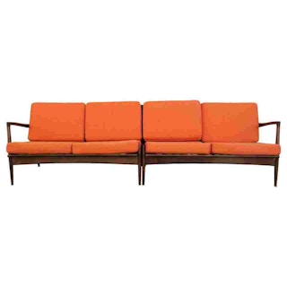 Modern Danish Style Orange 2-Piece Sectional Sofa Kofod Larsen