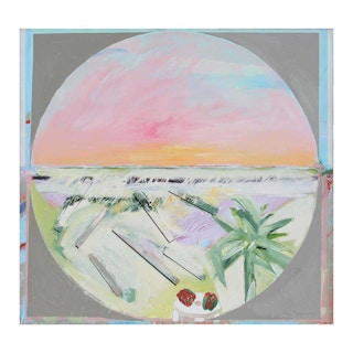 Large Modern Abstract Pastel Beach Circle Landscape Mixed Media Painting 1979-1980