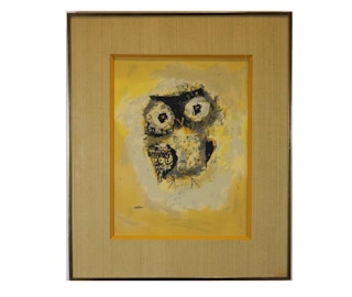 Margaret Layton- "Blinky" Yellow Toned Print of an Owl- Mid 20th Century