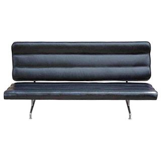 Mid-Century Modern Black Leather Eames Model 3473 Sofa for Herman Miller