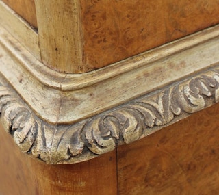 Spectacular French Continental Burl Walnut Bar Cabinet / Standing Bar Server