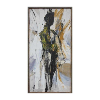 Gino Hollander Large Yellow and Grey Gestural Tonal Abstract Expressionist Portrait 1963