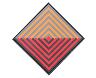 Paula Kandunc- Geometric Frank Stella Style Painting with Red and Orange Tones 2010