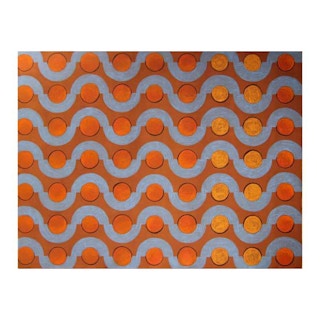Colorful Abstract Contemporary “Orange Suns, Blue Moons” Textile Painting 2019