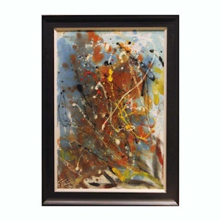 Abstract Expressionist Blue and Yellow Toned Painting Signed