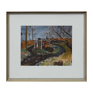 "House at End of the Road" Modern Idealized Landscape Painting 20th Century