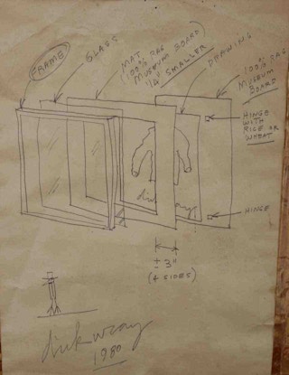 Untitled Surrealist Color Pencil Coat Drawing with Birds, 1980