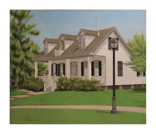 Stella Sullivan "Sam Houston Park House" Naturalistic Architectural Landscape Painting 1983