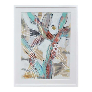 "Saguaro Sun Dance II" Contemporary Abstract Teal and Rust Red Cactus Painting 21st Century