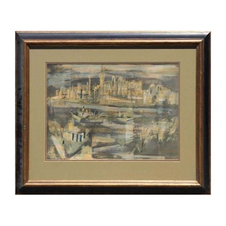 "Manhattan Nocturne" Cubist New York City Landscape, 1954