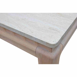 Square Ming Modern Travertine Coffee Table with Bleached Cerused Oak Base