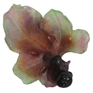 Daum France - Pate De Verre Glass Fig Leaf Dish, 1980's