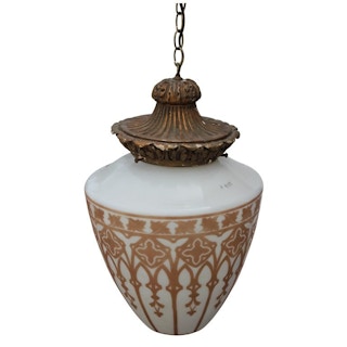 Vintage Pendant Chandelier Light with Gold Leaf Base and Architectural Stencil
