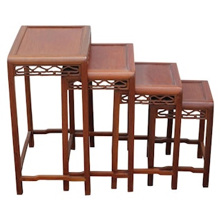 Set of Four 20th Century Modern Carved Chinese Nesting Tables