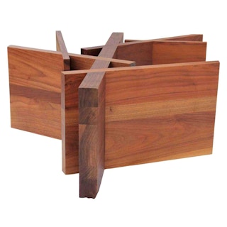 Abstract Geometric Wood and Glass Low Square Coffee Table Roche Bobois