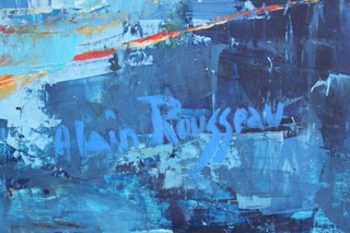 Impressionist Flowers in Vase Still Life with Blue Hues 1960's