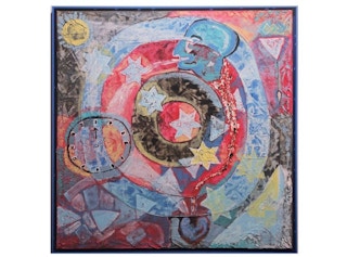 Paul Reeves- "Time Cycle" Abstract Surrealist Red and Blue Painting 2016