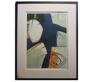 Scott Swezy- Abstract Expressionist Orange and Blue Toned Monotype Print 21st Century