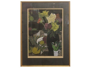 Japanese Wood Block Print Floral Still Life - 1967