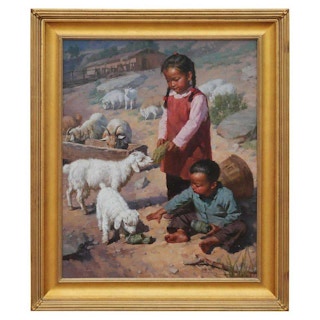 "Lunchtime" Naturalistic Rural Farm Figurative Landscape Painting