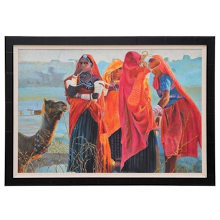 Large Colorful Figurative Abstract Painting Signed Khalid