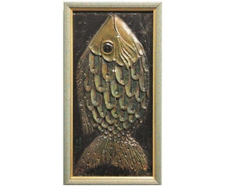 Flounder Fish Relief in Green Tones 20th Century