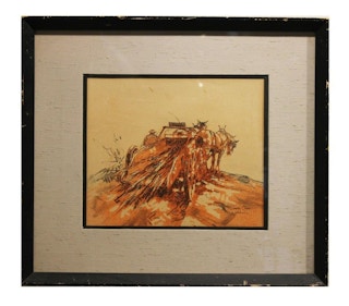 Leslie Cope- Orange Toned Horse Pulling a Cart Pull of Hay 1966