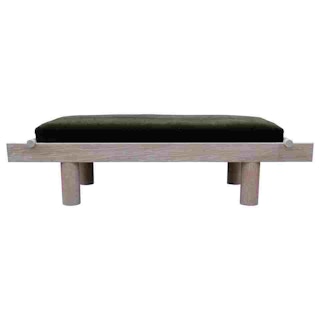 Custom Post Modern Sculptural Natural Cerused Bench with Green Mohair