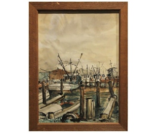 Perry- "Kemah" Seascape with Boats at the Dock 1967