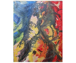 Aundre McGaskey- "Le Marque" Textured Abstract Expressionist in Blue, Red and Peach Tones 2019