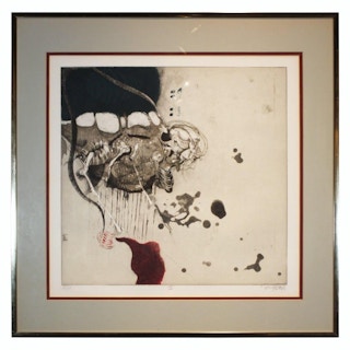 Tony Bass- "V" Contemporary Abstract Surrealist Lithograph, Edition 39 of 50