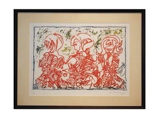 Abstract Red Tonal Figurative Print Edition 23 of 50 20th Century