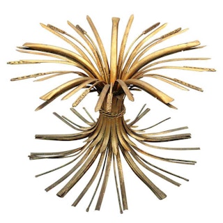 Italian Wheat Sheaf Side Table in Antique Gold Finish with Round Glass Top