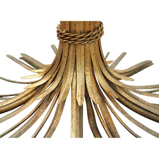 Italian Wheat Sheaf Side Table in Antique Gold Finish with Round Glass Top