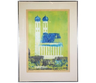 Paul Sprohge- "Munch" Green and Blue Tonal Architecture Landscape 1974